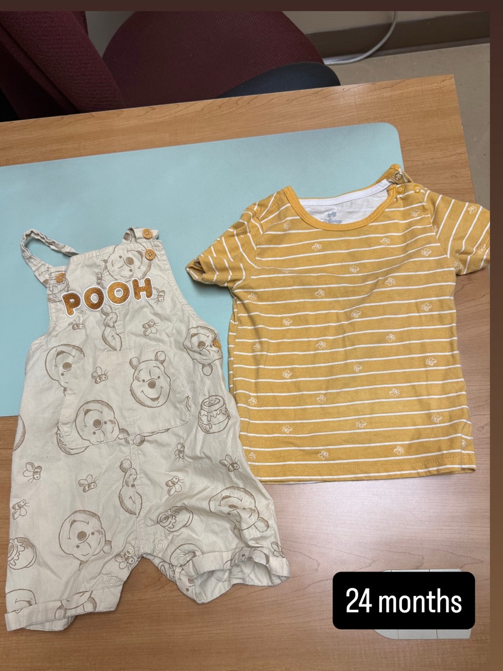 Disney Kids Matching Set - Mustard Yellow & Cream Pooh Overalls